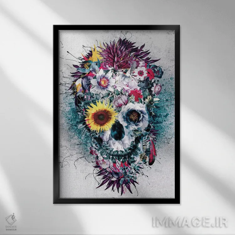 تابلو دکوراتیو جمجمه آبی اثر ریزا پکر - نمای قابدار مشکی