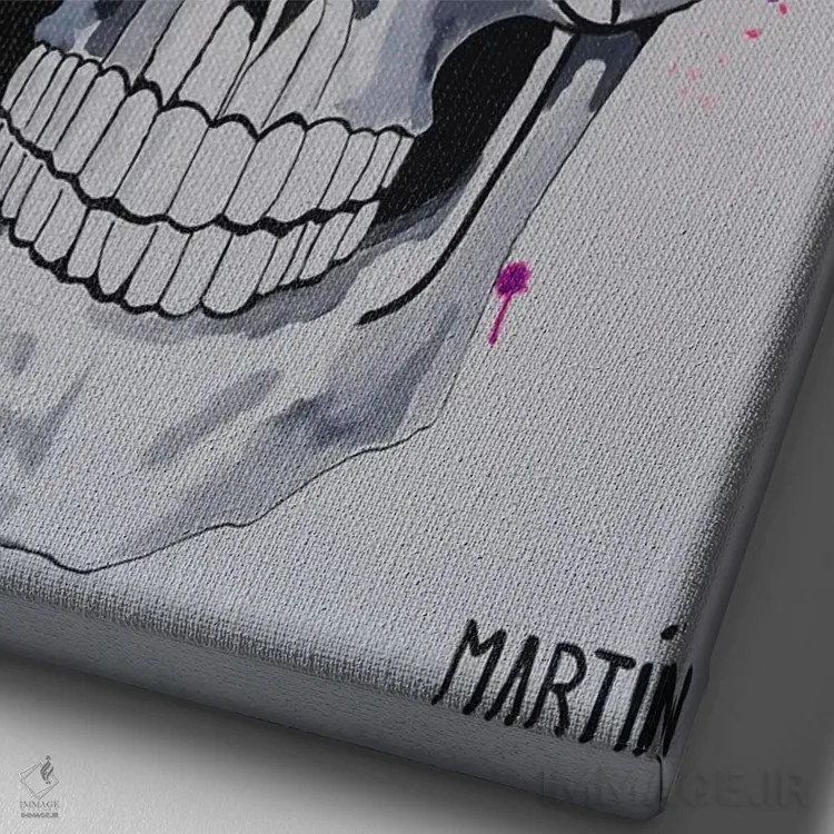 تابلو دکوراتیو جمجمه و پروانه ها اثر پیتر مارتین - نمای نزدیک بافت بوم