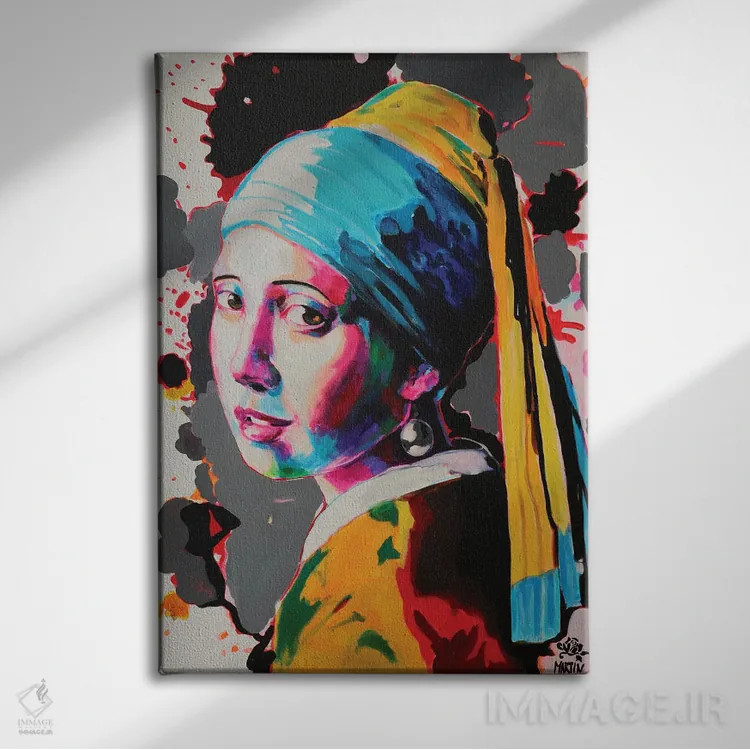 تابلو دکوراتیو دختر با گوشواره مروارید اثر پیتر مارتین - نمای روبهرو روی دیوار