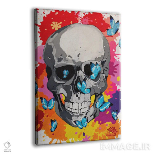 تابلو دکوراتیو پاپ آرت جمجمه و پروانه ها اثر پیتر مارتین - نمای پرسپکتیو محصول