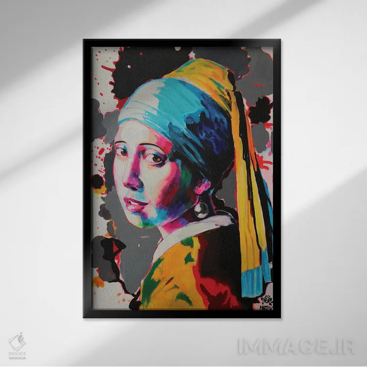 تابلو دکوراتیو دختر با گوشواره مروارید اثر پیتر مارتین - نمای قابدار مشکی