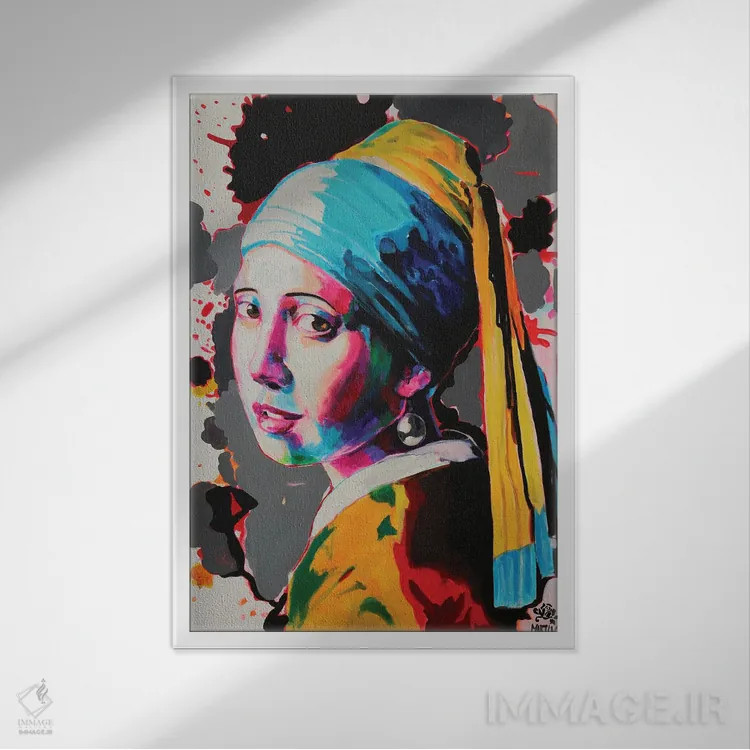 تابلو دکوراتیو دختر با گوشواره مروارید اثر پیتر مارتین - نمای قابدار سفید