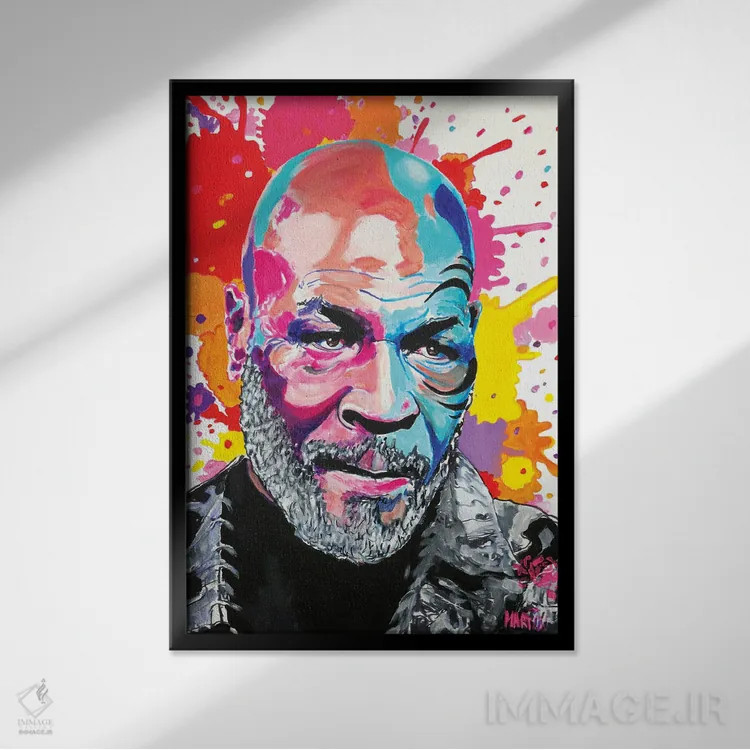 تابلو دکوراتیو مایک تایسون پاپ آرت اثر پیتر مارتین - نمای قابدار مشکی