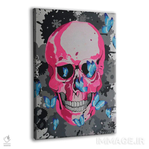 تابلو دکوراتیو جمجمه صورتی و پروانه ها اثر پیتر مارتین - نمای پرسپکتیو محصول