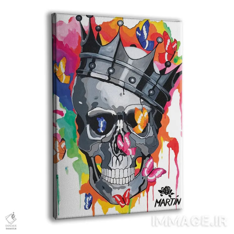 تابلو دکوراتیو جمجمه با تاج و پروانه ها اثر پیتر مارتین - نمای پرسپکتیو محصول