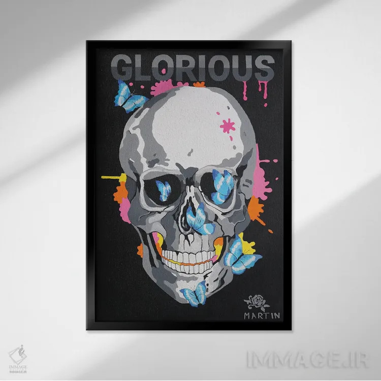 تابلو دکوراتیو جمجمه با عظمت اثر پیتر مارتین - نمای قابدار مشکی