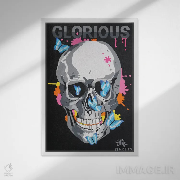 تابلو دکوراتیو جمجمه با عظمت اثر پیتر مارتین - نمای قابدار سفید