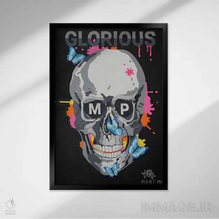 تابلو دکوراتیو جمجمه عظمت MP اثر پیتر مارتین - نمای قابدار مشکی