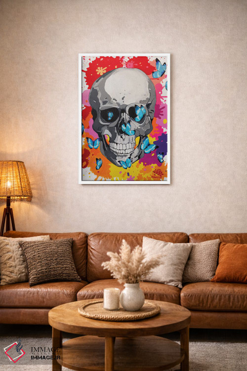 تابلو دکوراتیو پاپ آرت جمجمه و پروانه ها اثر پیتر مارتین - D2W