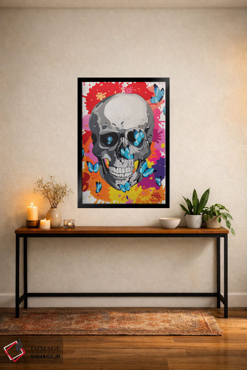 تابلو دکوراتیو پاپ آرت جمجمه و پروانه ها اثر پیتر مارتین - D5B