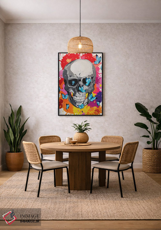 تابلو دکوراتیو پاپ آرت جمجمه و پروانه ها اثر پیتر مارتین - D4B