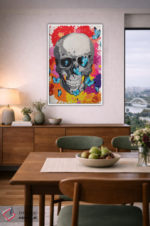 تابلو دکوراتیو پاپ آرت جمجمه و پروانه ها اثر پیتر مارتین - D6W