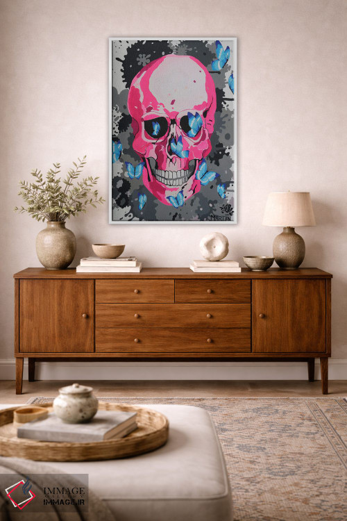 تابلو دکوراتیو جمجمه صورتی و پروانه ها اثر پیتر مارتین - D1W