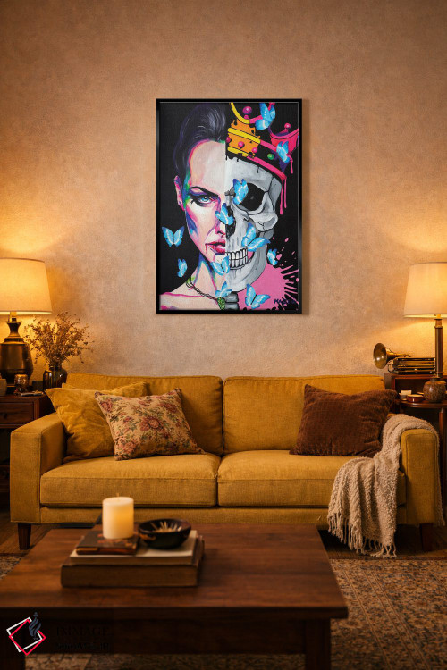 تابلو دکوراتیو عشق جمجمه و پروانه اثر پیتر مارتین - D3B