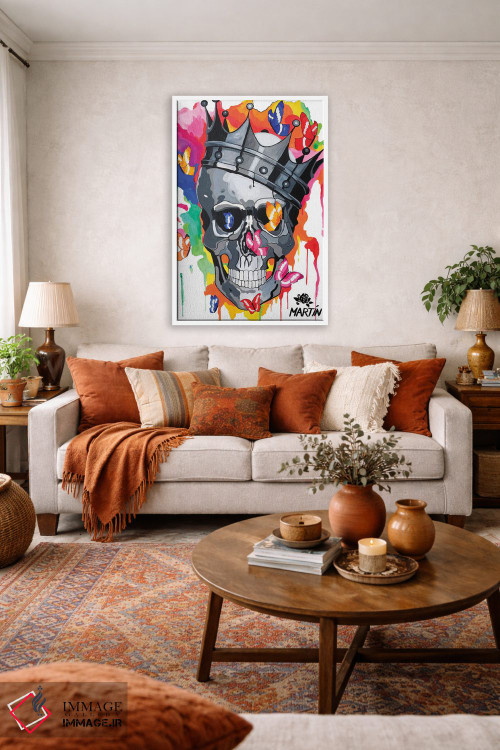 تابلو دکوراتیو جمجمه با تاج و پروانه ها اثر پیتر مارتین - D3W
