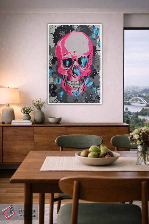تابلو دکوراتیو جمجمه صورتی و پروانه ها اثر پیتر مارتین - D4W