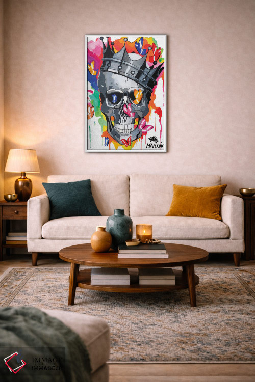 تابلو دکوراتیو جمجمه با تاج و پروانه ها اثر پیتر مارتین - D4W
