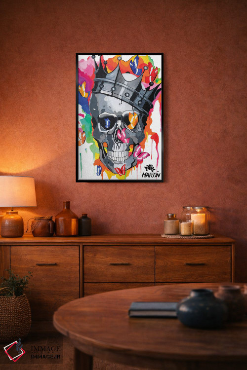 تابلو دکوراتیو جمجمه با تاج و پروانه ها اثر پیتر مارتین - D5B