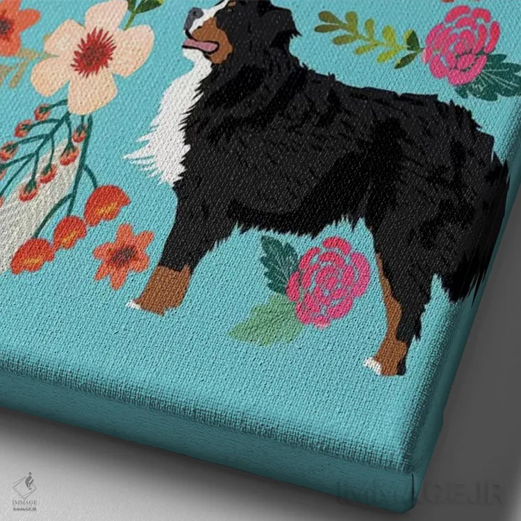 تابلو دکوراتیو کولاژ گل های سگ کوهستان برنزی اثر پت فرندلی - نمای نزدیک بافت بوم