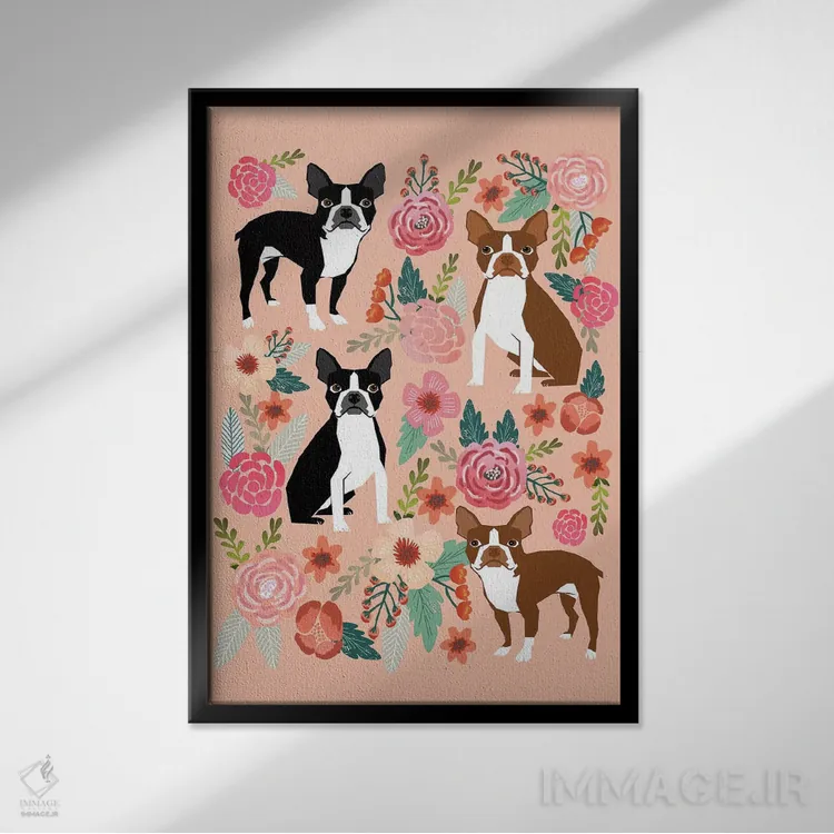 تابلو دکوراتیو کولاژ گل های بوستون ترر دوم اثر پت فرندلی - نمای قابدار مشکی