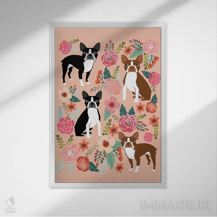 تابلو دکوراتیو کولاژ گل های بوستون ترر دوم اثر پت فرندلی - نمای قابدار سفید