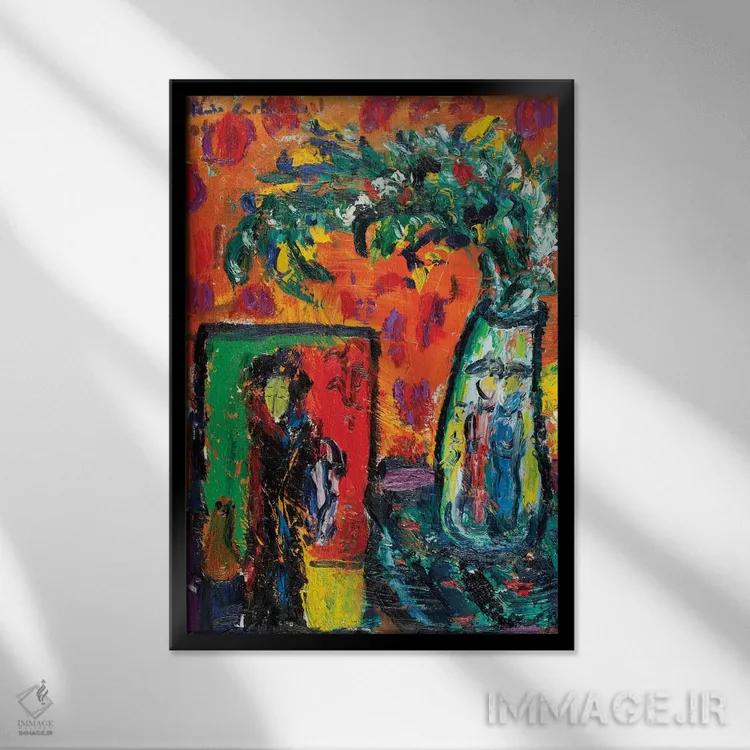تابلو دکوراتیو فرش چینی اثر پریس کربونل - نمای قابدار مشکی