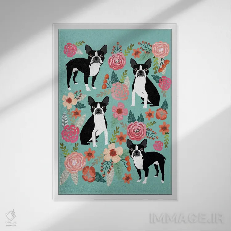 تابلو دکوراتیو کولاژ گل های بوستون ترر اول اثر پت فرندلی - نمای قابدار سفید