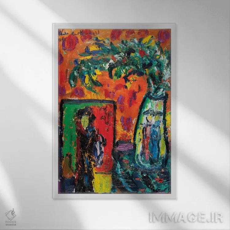تابلو دکوراتیو فرش چینی اثر پریس کربونل - نمای قابدار سفید