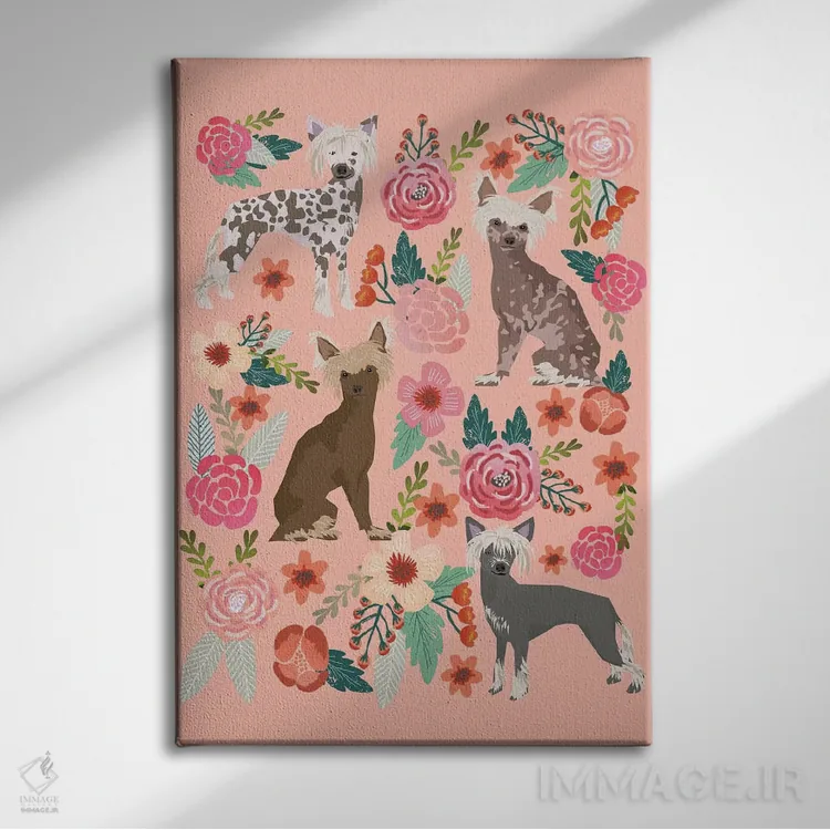 تابلو دکوراتیو کولاژ گل های کرست چینی اثر پت فرندلی - نمای روبهرو روی دیوار