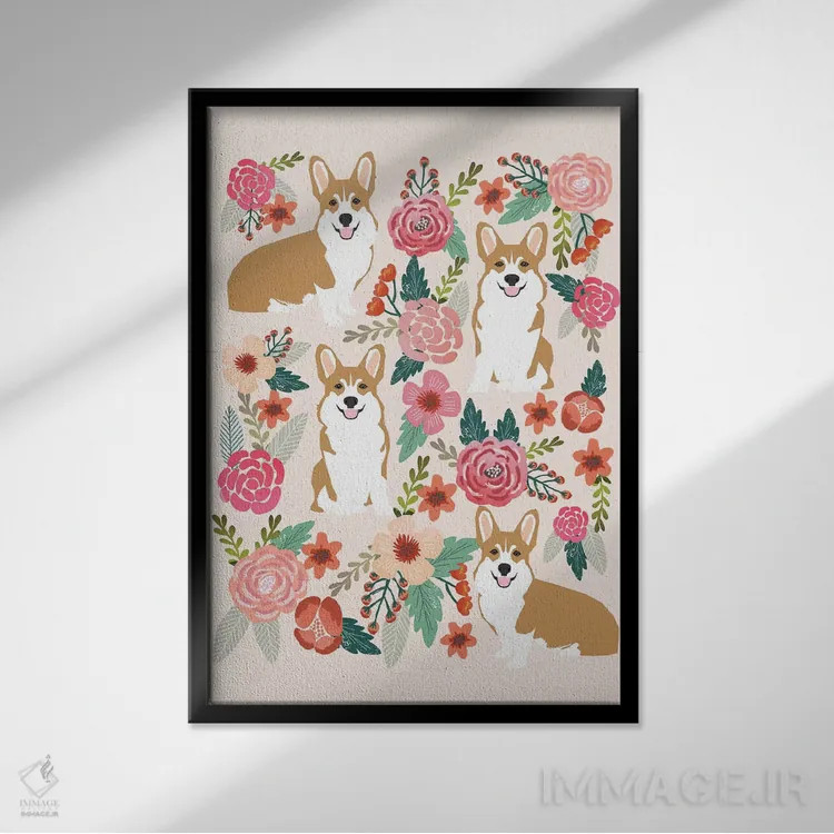 تابلو دکوراتیو کولاژ گل های کرگی اول اثر پت فرندلی - نمای قابدار مشکی
