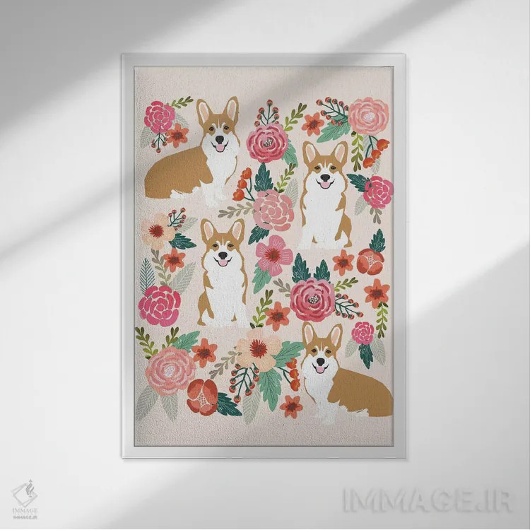 تابلو دکوراتیو کولاژ گل های کرگی اول اثر پت فرندلی - نمای قابدار سفید