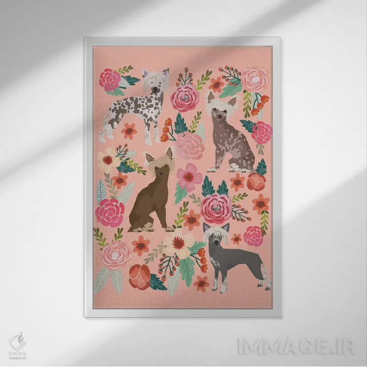 تابلو دکوراتیو کولاژ گل های کرست چینی اثر پت فرندلی - نمای قابدار سفید