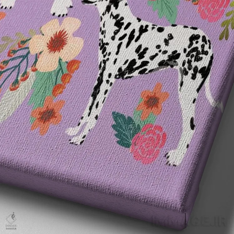 تابلو دکوراتیو کولاژ گل های دالمیشن اثر پت فرندلی - نمای نزدیک بافت بوم