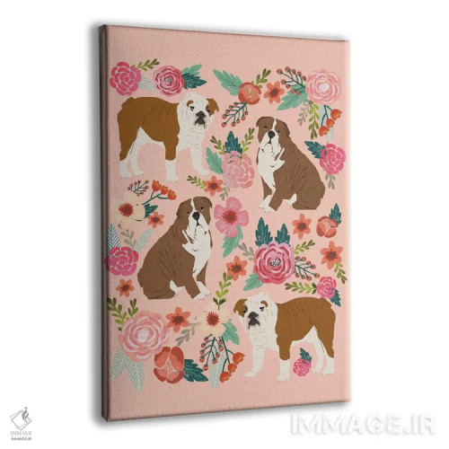 تابلو دکوراتیو کولاژ گل های بولداگ انگلیسی اثر پت فرندلی - نمای پرسپکتیو محصول
