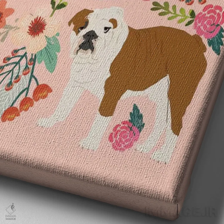 تابلو دکوراتیو کولاژ گل های بولداگ انگلیسی اثر پت فرندلی - نمای نزدیک بافت بوم