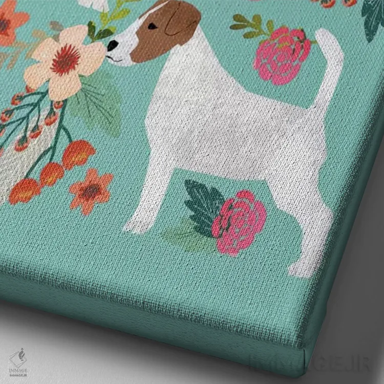 تابلو دکوراتیو کولاژ گل های ترر جک راسل اثر پت فرندلی - نمای نزدیک بافت بوم