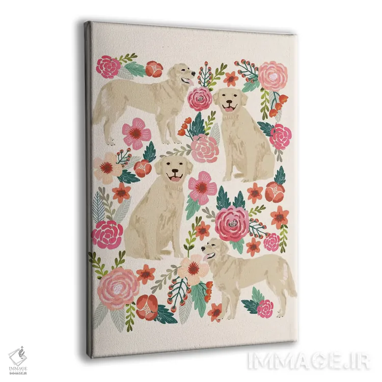 تابلو دکوراتیو کولاژ گل های گلدن رتریور اثر پت فرندلی - نمای پرسپکتیو محصول