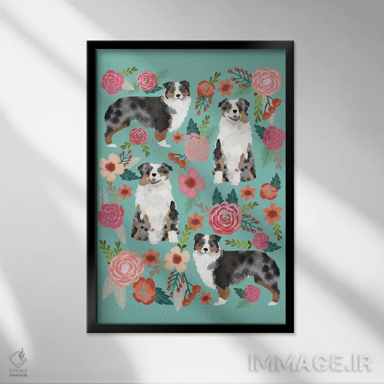 تابلو دکوراتیو کولاژ گل های مرشد استرالیایی اثر پت فرندلی - نمای قابدار مشکی