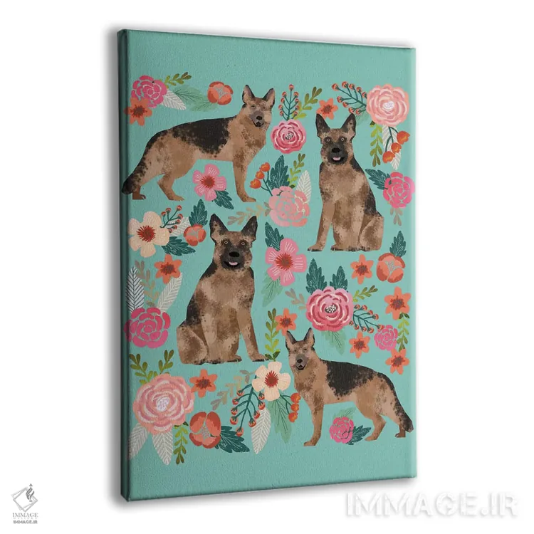 تابلو دکوراتیو کولاژ گل های گرمن شیپرد اثر پت فرندلی - نمای پرسپکتیو محصول