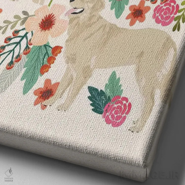 تابلو دکوراتیو کولاژ گل های گلدن رتریور اثر پت فرندلی - نمای نزدیک بافت بوم