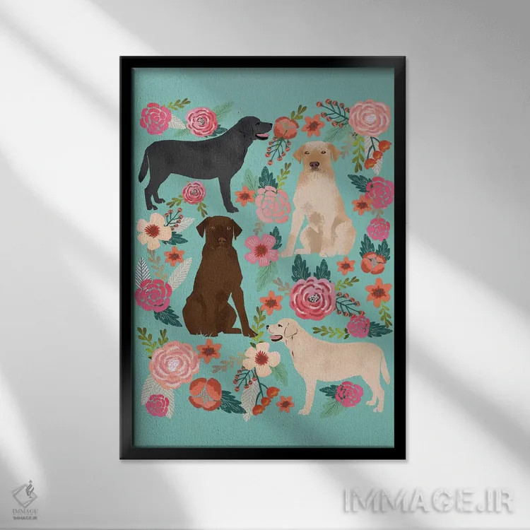 تابلو دکوراتیو کولاژ گل های لابرادور اثر پت فرندلی - نمای قابدار مشکی