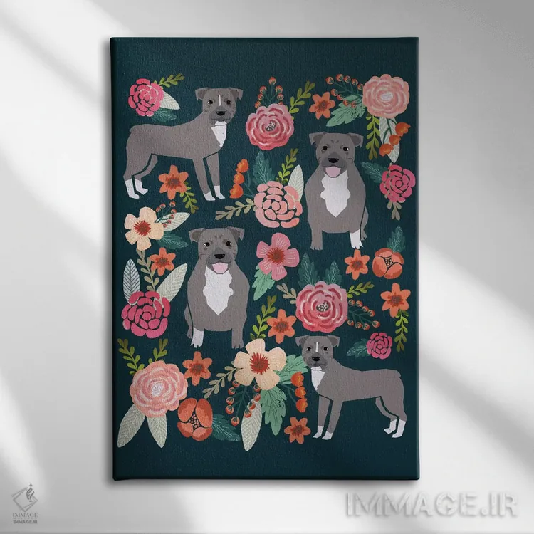 تابلو دکوراتیو کولاژ گل های پیت بول اثر پت فرندلی - نمای روبهرو روی دیوار