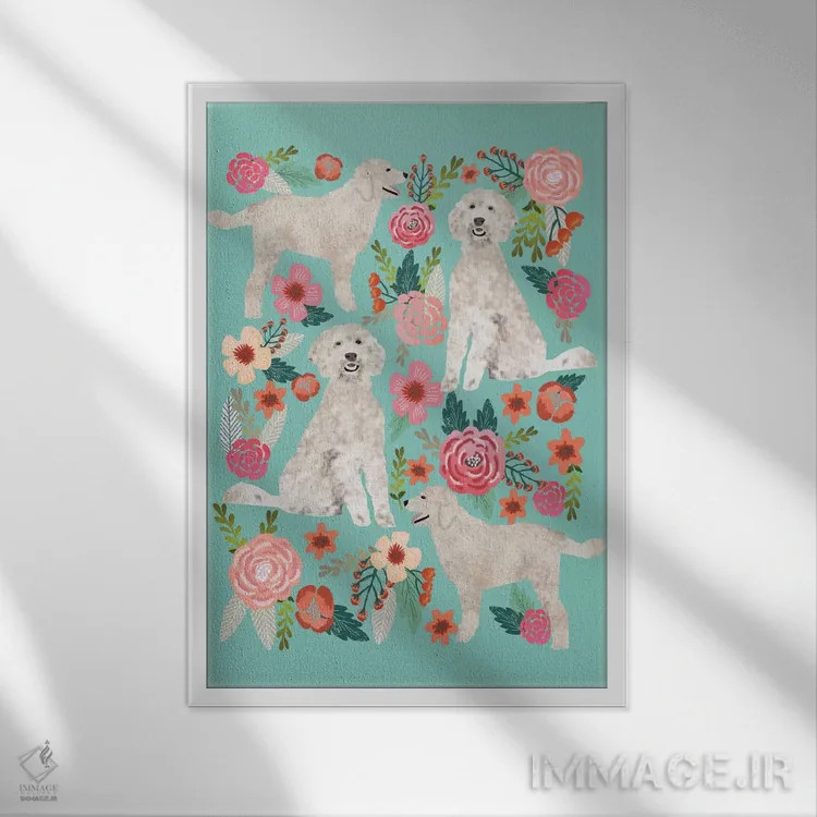 تابلو دکوراتیو کولاژ گل های گلدن دودل اثر پت فرندلی - نمای قابدار سفید