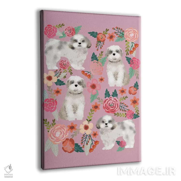 تابلو دکوراتیو کولاژ گل های شیه تزو اثر پت فرندلی - نمای پرسپکتیو محصول