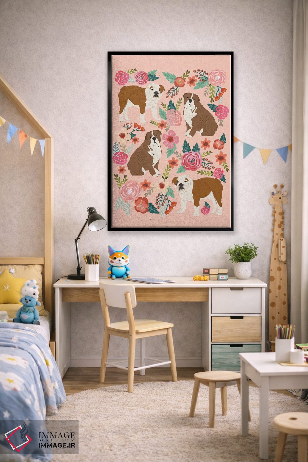 تابلو دکوراتیو کولاژ گل های بولداگ انگلیسی اثر پت فرندلی - D2B