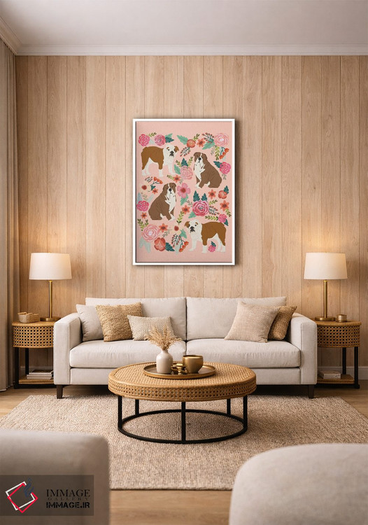 تابلو دکوراتیو کولاژ گل های بولداگ انگلیسی اثر پت فرندلی - D1W