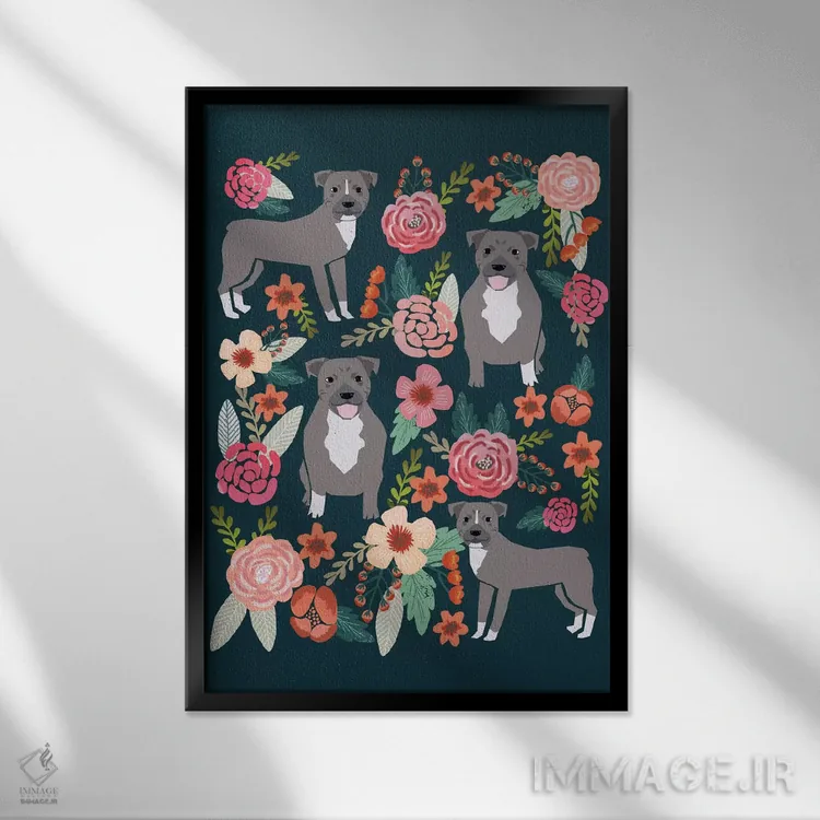 تابلو دکوراتیو کولاژ گل های پیت بول اثر پت فرندلی - نمای قابدار مشکی