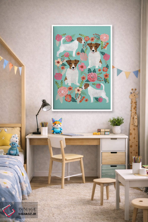 تابلو دکوراتیو کولاژ گل های ترر جک راسل اثر پت فرندلی - D1W