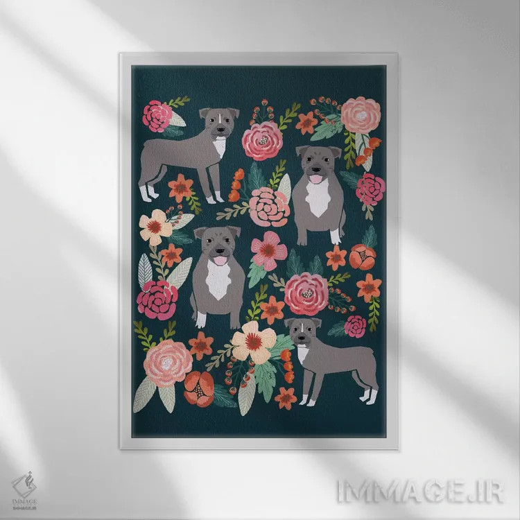 تابلو دکوراتیو کولاژ گل های پیت بول اثر پت فرندلی - نمای قابدار سفید