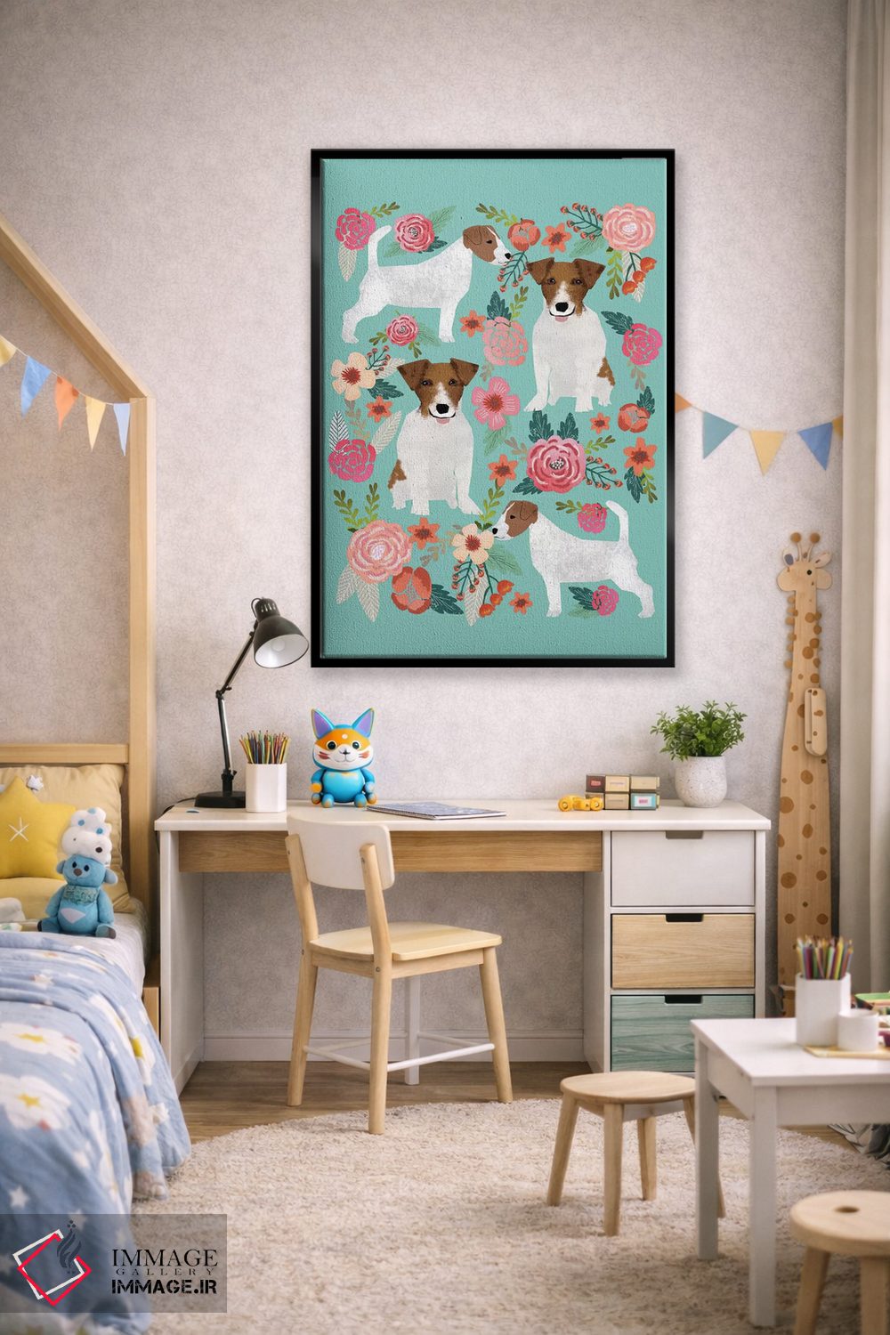 تابلو دکوراتیو کولاژ گل های ترر جک راسل اثر پت فرندلی - D2B